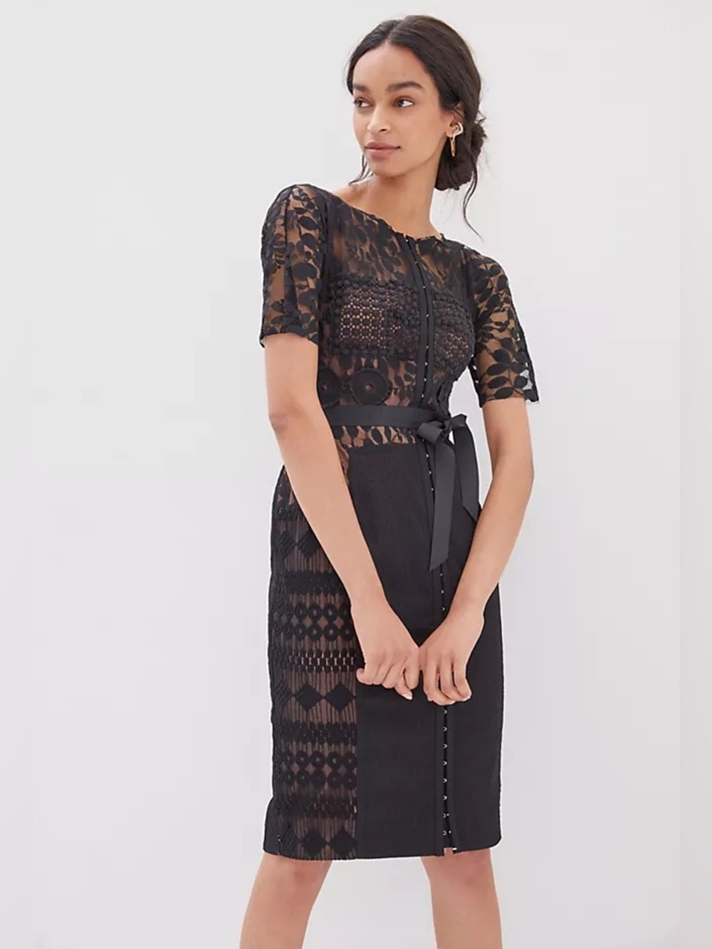 Beguile Byron Lars | Carissima Sheath Dress Size 2 Black Lace Embroidered